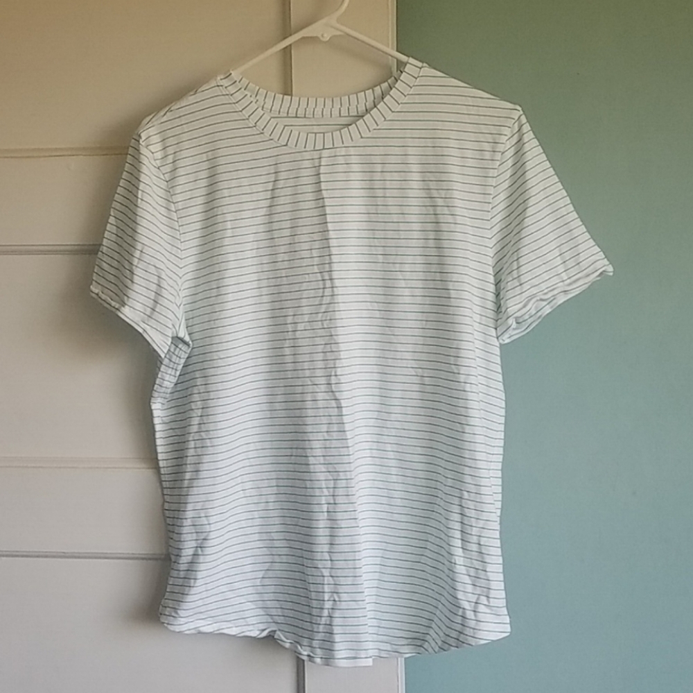Lululemon Love Crew Neck Tee Soft Pima Cotton Blend Green & White Stripes Active